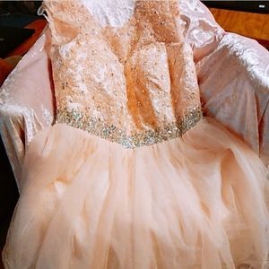 Peach colored, lace up fancy dress